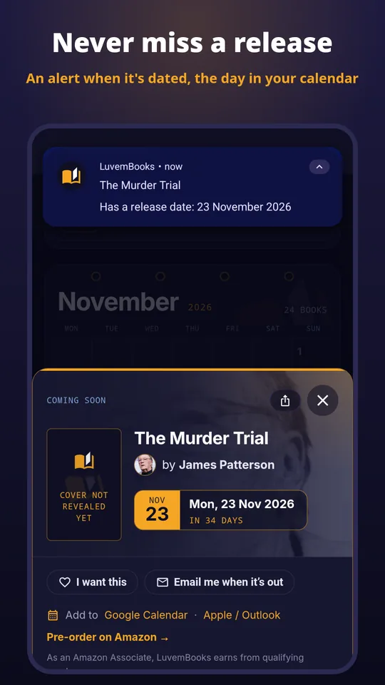 Never miss a release: An alert when it's dated, the day in your calendar